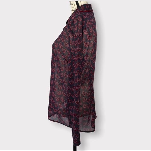 BLUGIRL FOLIES, Sheer Button Down Blouse with Butterfly Pattern, Size 10 - Picture 8 of 16